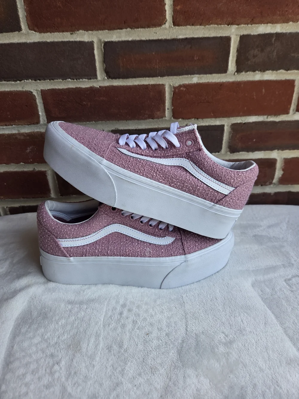 Vans Old Skool Platform Pink Boucle Textured Sneakers Women’s Size 8.5